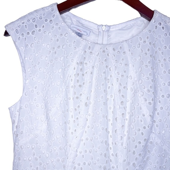 LONDON TIMES NWT Eyelet Lace Sleeveless Summer Shift Dress Size 8 in White - Picture 8 of 14